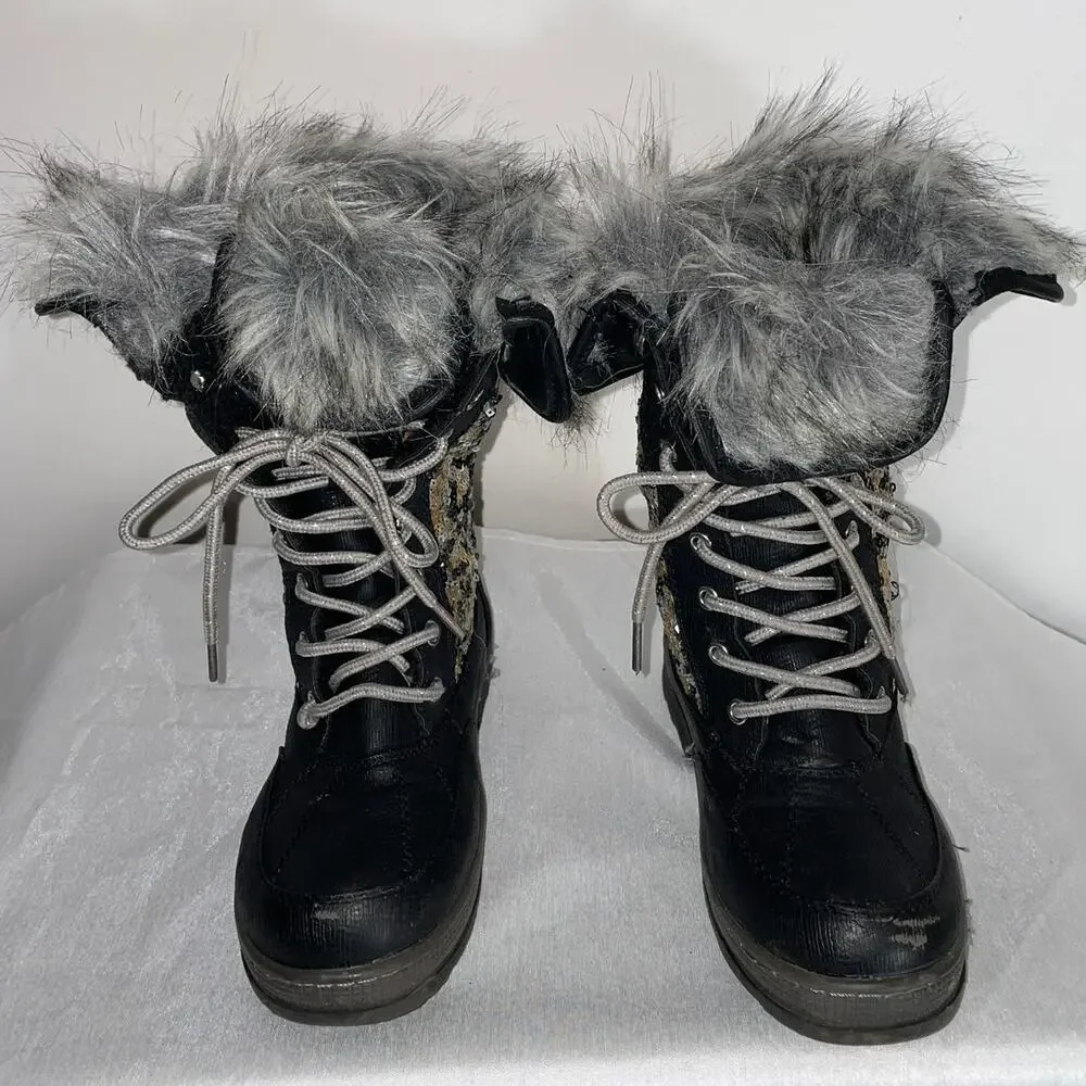 Justice Winter Boots w/ Sequins & Faux Fur - Girl's Size 3M - Fabulous!‎